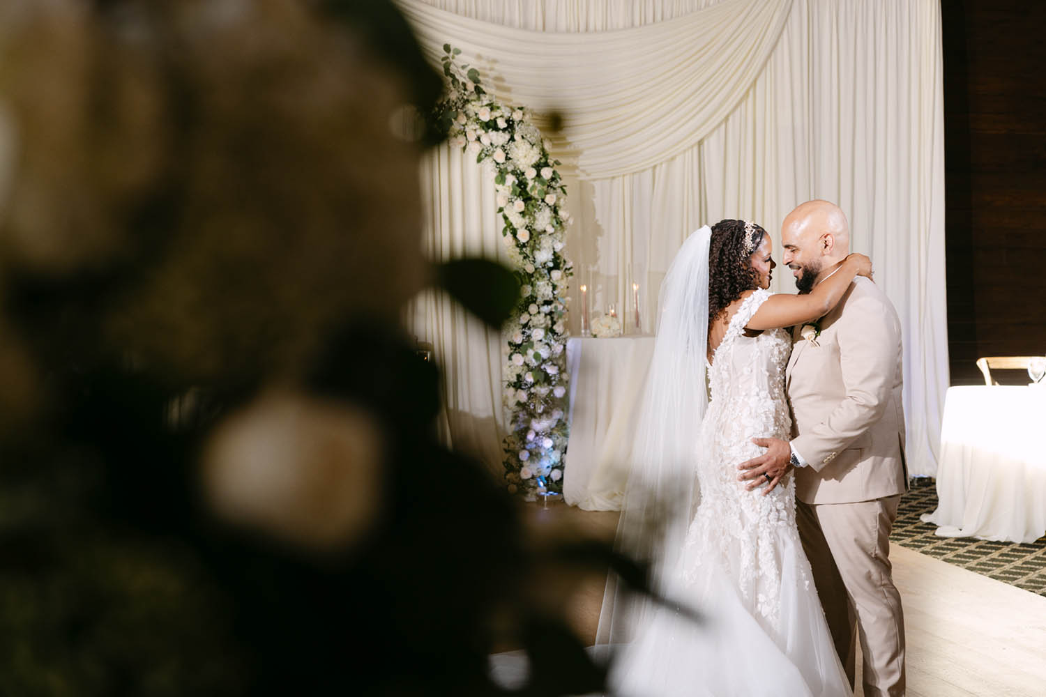 Bride and Groom First Look in Hollow Brook Ballroom