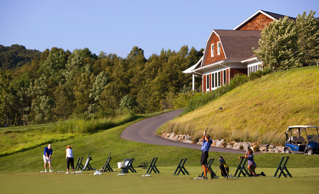 Hollow Brook Golf Club members at the practice range in Cortlandt Manor, NY