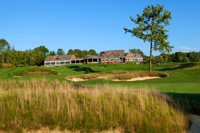 Large clubhouse overlooking 8th, 9th holes and 18th holes at Hollow Brook in Cortlandt Manor, NY