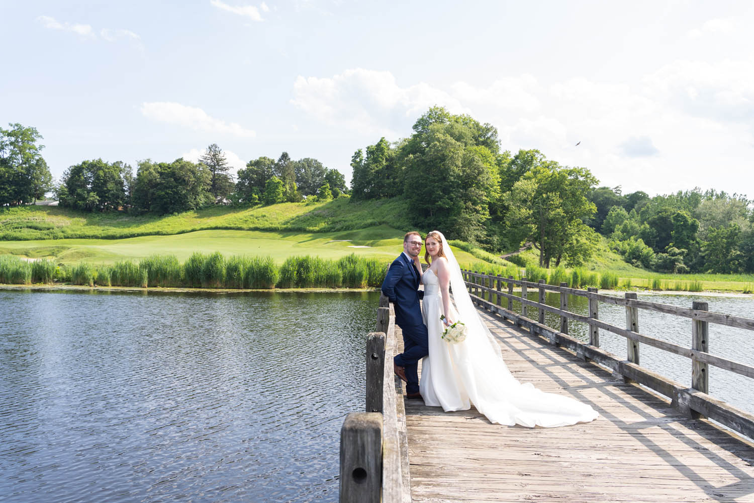 Bride and Groom on Bridge at Hollow Brook