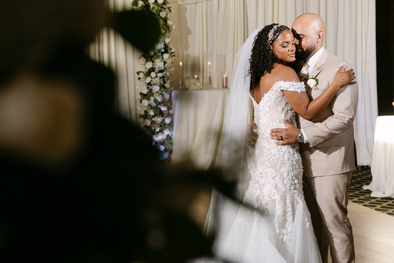 Bride and Groom Embrace